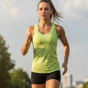 Athleta Green Racerback Tank Top Medium Striped Mesh Workout Running Activewear